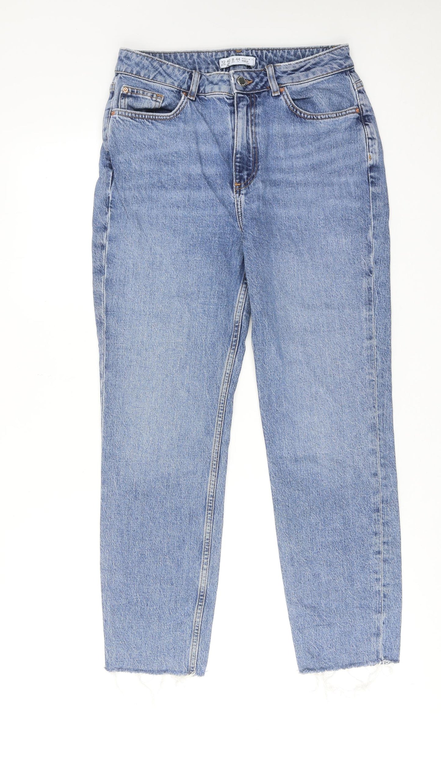 Denim & Co. Womens Blue Cotton Straight Jeans Size 12 Regular Zip - Raw Hem