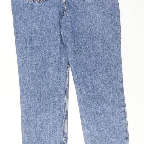 Denim & Co. Womens Blue Cotton Straight Jeans Size 12 Regular Zip - Raw Hem