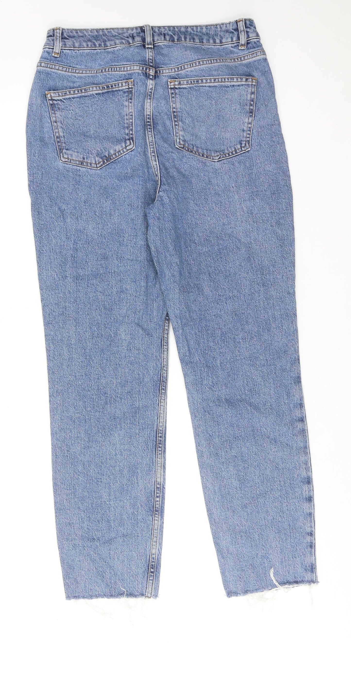 Denim & Co. Womens Blue Cotton Straight Jeans Size 12 Regular Zip - Raw Hem