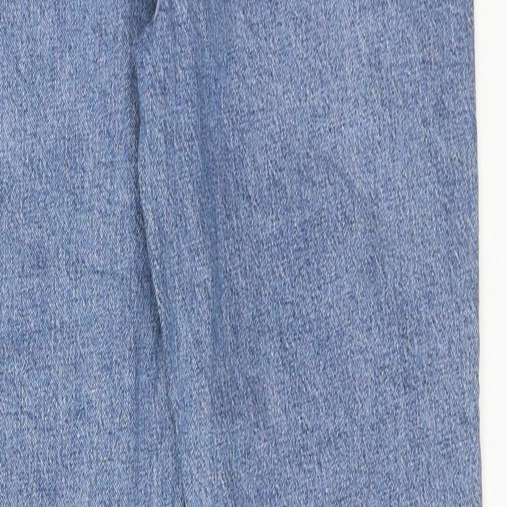 Denim & Co. Womens Blue Cotton Straight Jeans Size 12 Regular Zip - Raw Hem
