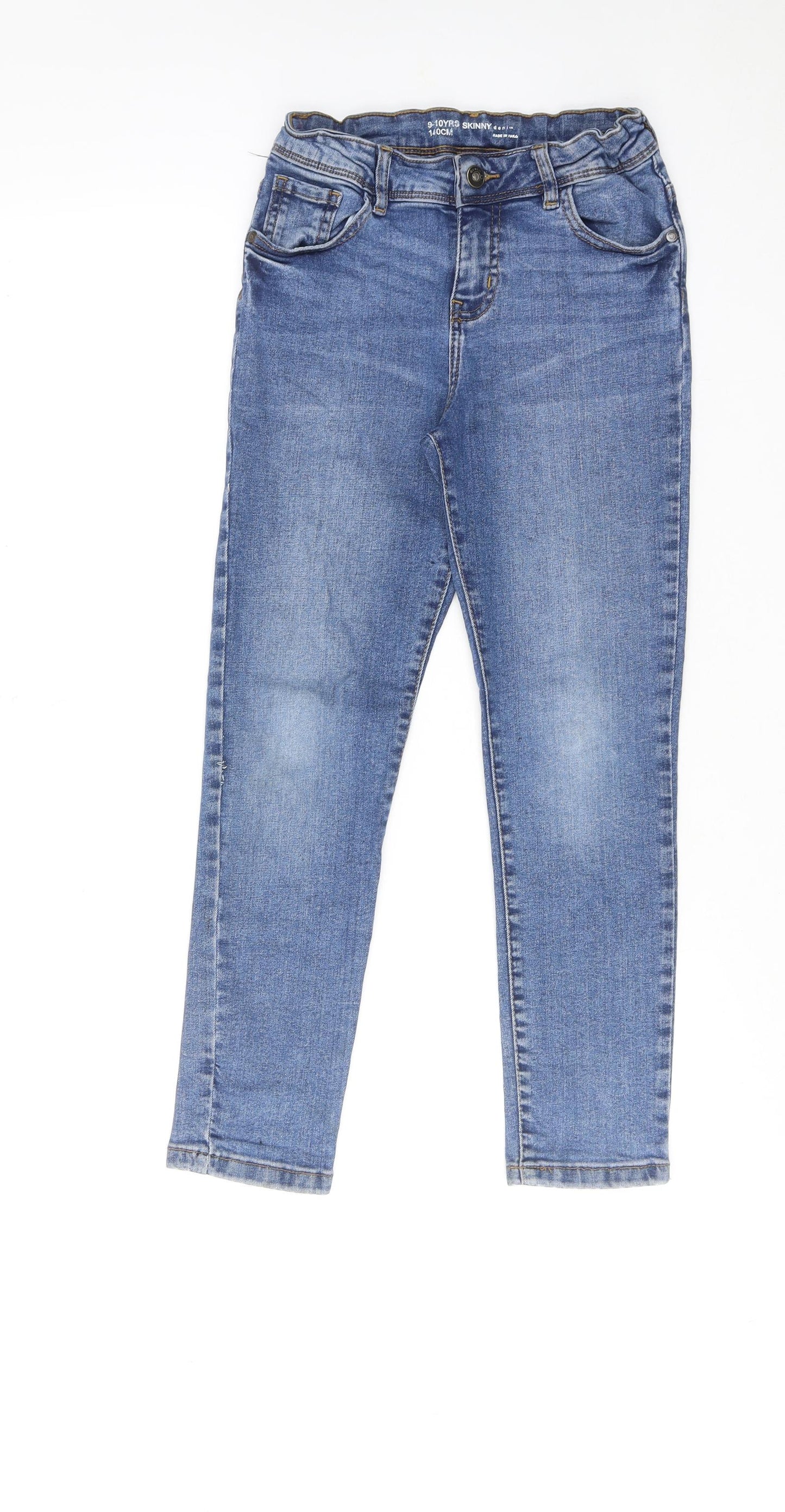 Denim & Co. Girls Blue Cotton Skinny Jeans Size 9-10 Years Regular Zip