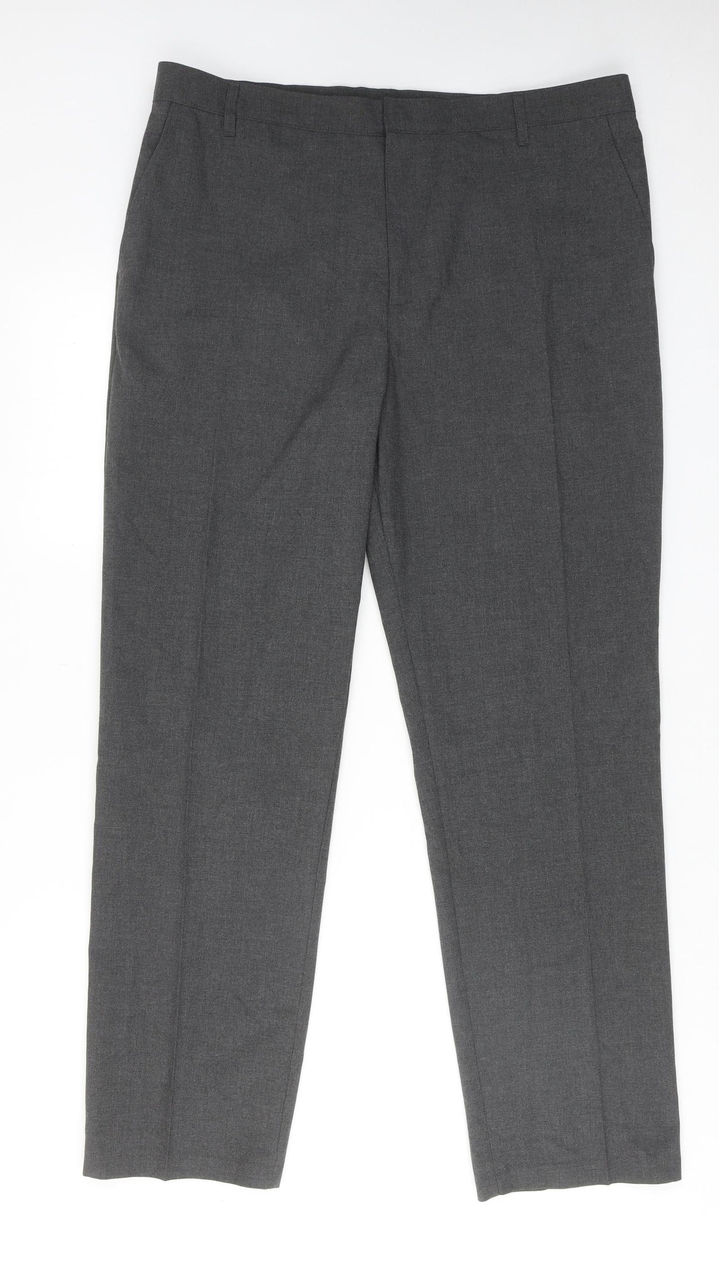 Marks and Spencer Mens Grey Polyester Dress Pants Trousers Size 36 in Regular Zip