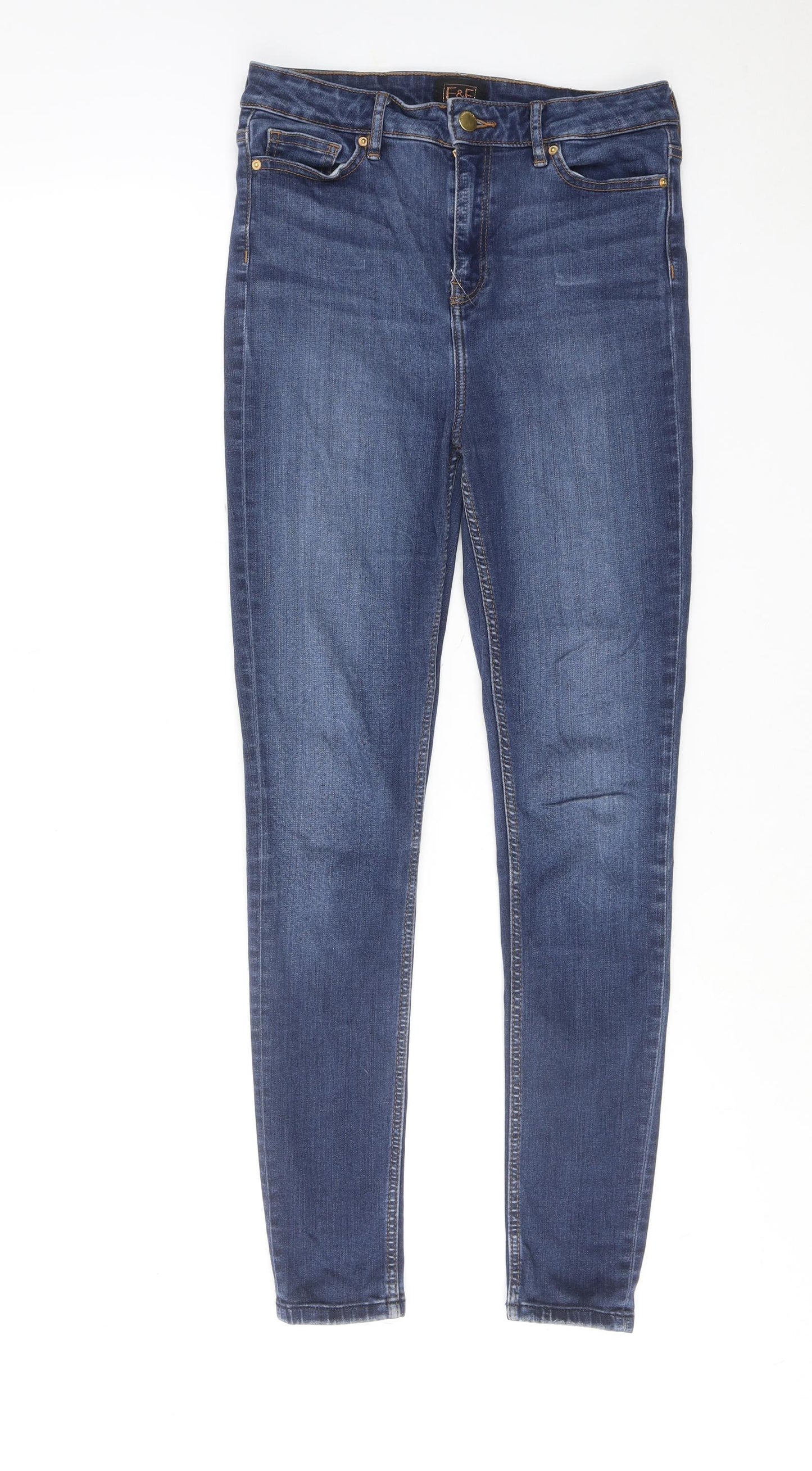 F&F Womens Blue Cotton Skinny Jeans Size 10 Regular Zip