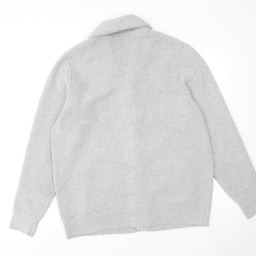 Marks and Spencer Mens Grey V-Neck Polyester Cardigan Jumper Size 2XL Long Sleeve