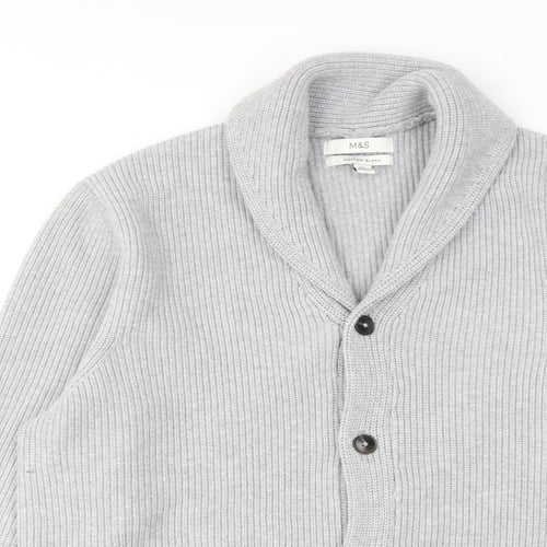 Marks and Spencer Mens Grey V-Neck Polyester Cardigan Jumper Size 2XL Long Sleeve