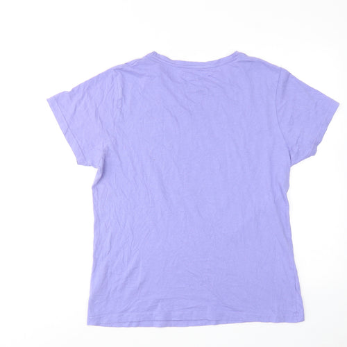 Disney Womens Purple Cotton Basic T-Shirt Size 12 Round Neck - Stitch Ohana