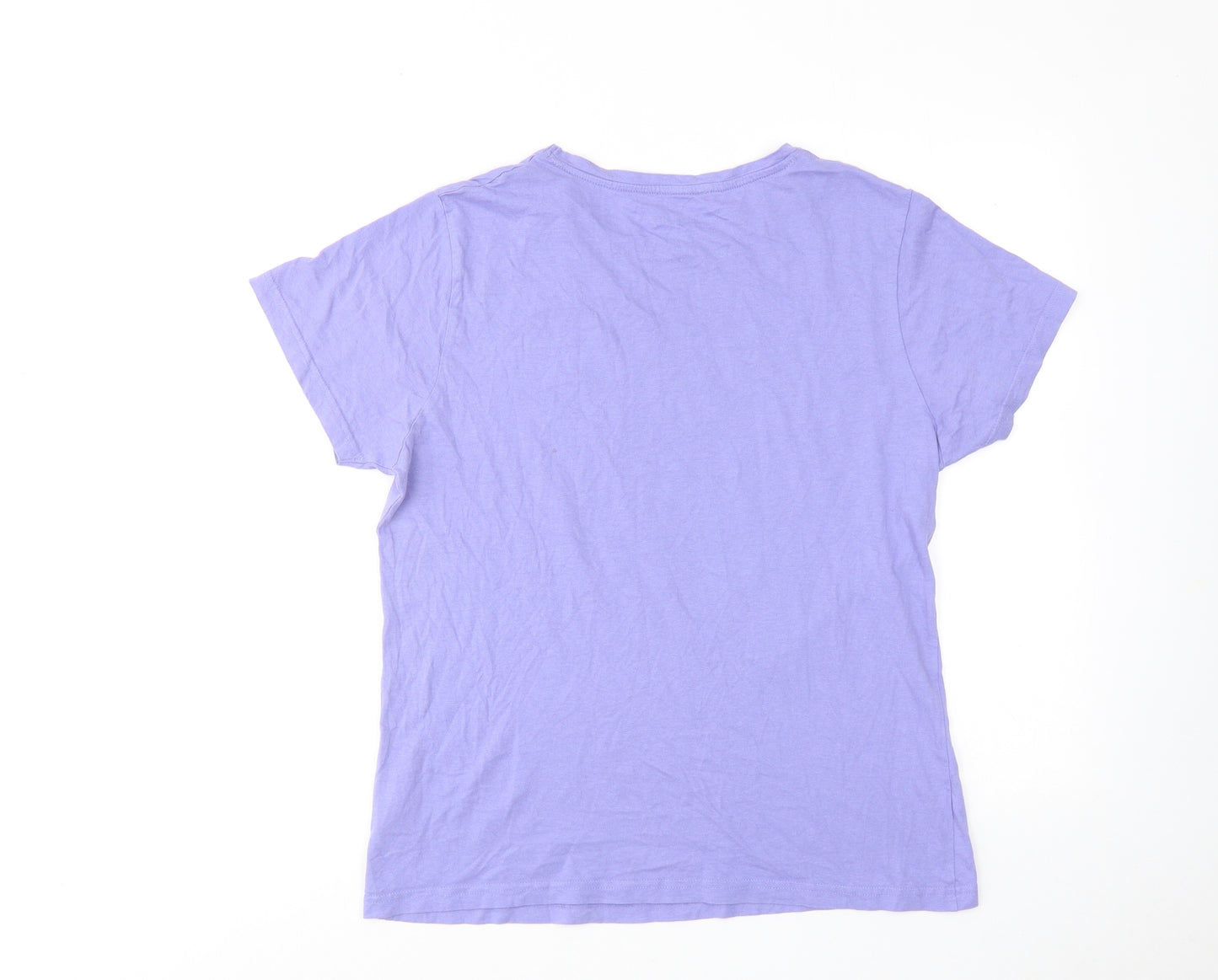 Disney Womens Purple Cotton Basic T-Shirt Size 12 Round Neck - Stitch Ohana
