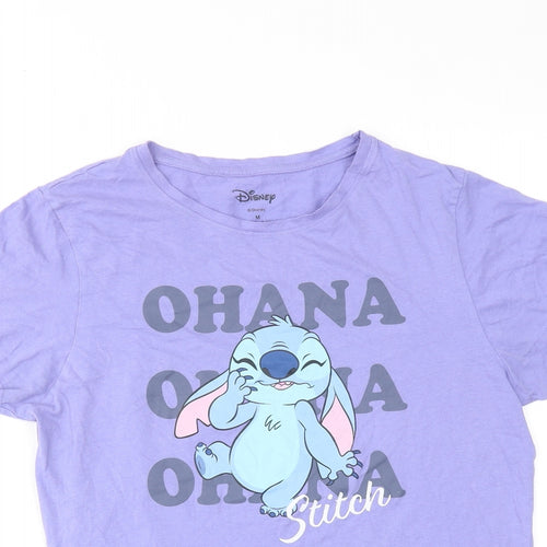 Disney Womens Purple Cotton Basic T-Shirt Size 12 Round Neck - Stitch Ohana