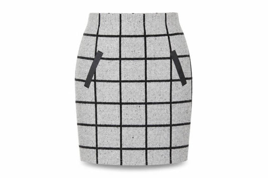 Front view of Select women’s grey check polyester straight & pencil skirt, size UK 8
