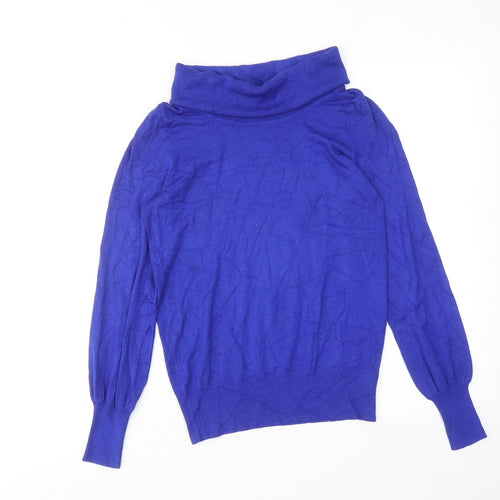 Marks and Spencer Womens Blue Roll Neck Viscose Pullover Jumper Size 10