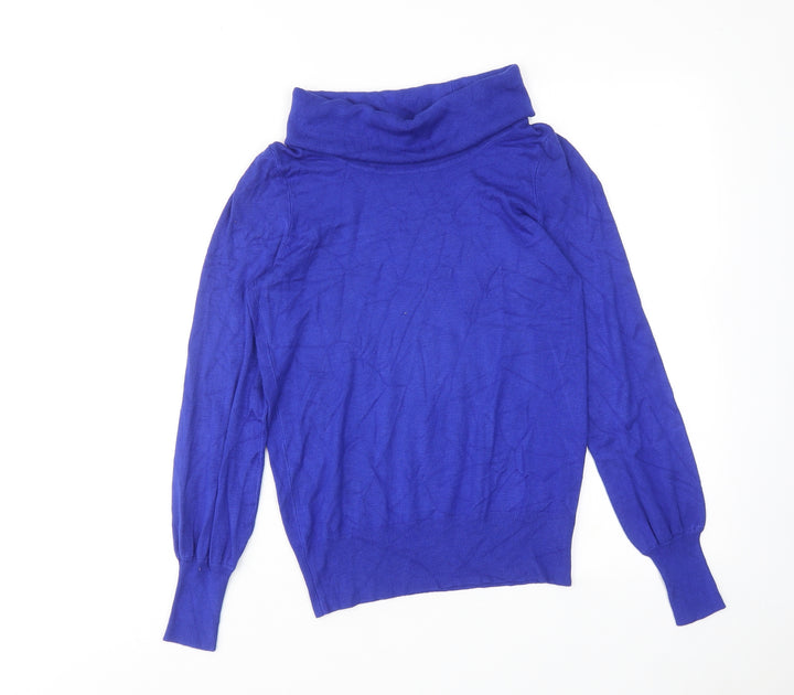 Marks and Spencer Womens Blue Roll Neck Viscose Pullover Jumper Size 10