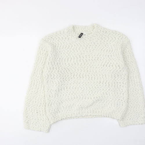 H&M Womens Ivory Round Neck Polyester Pullover Jumper Size 2XS