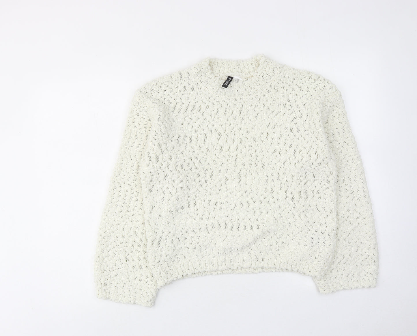 H&M Womens Ivory Round Neck Polyester Pullover Jumper Size 2XS