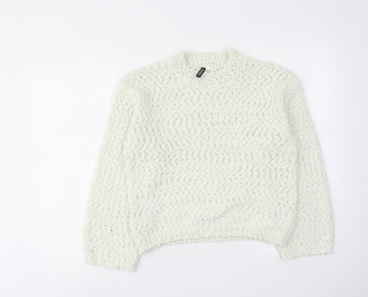 H&M Womens Ivory Round Neck Polyester Pullover Jumper Size 2XS