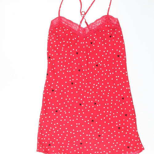 Marks and Spencer Womens Red Polka Dot Polyester Cami Dress Size 6 - Lace Trim