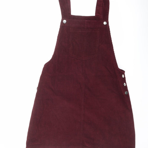 Papaya Womens Red Cotton Pinafore/Dungaree Dress Size 14 Square Neck Buckle - Pinafore