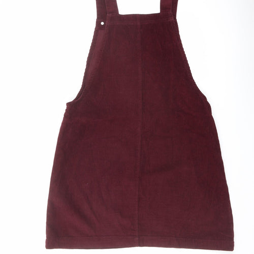 Papaya Womens Red Cotton Pinafore/Dungaree Dress Size 14 Square Neck Buckle - Pinafore