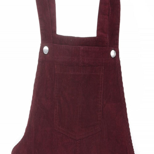 Papaya Womens Red Cotton Pinafore/Dungaree Dress Size 14 Square Neck Buckle - Pinafore