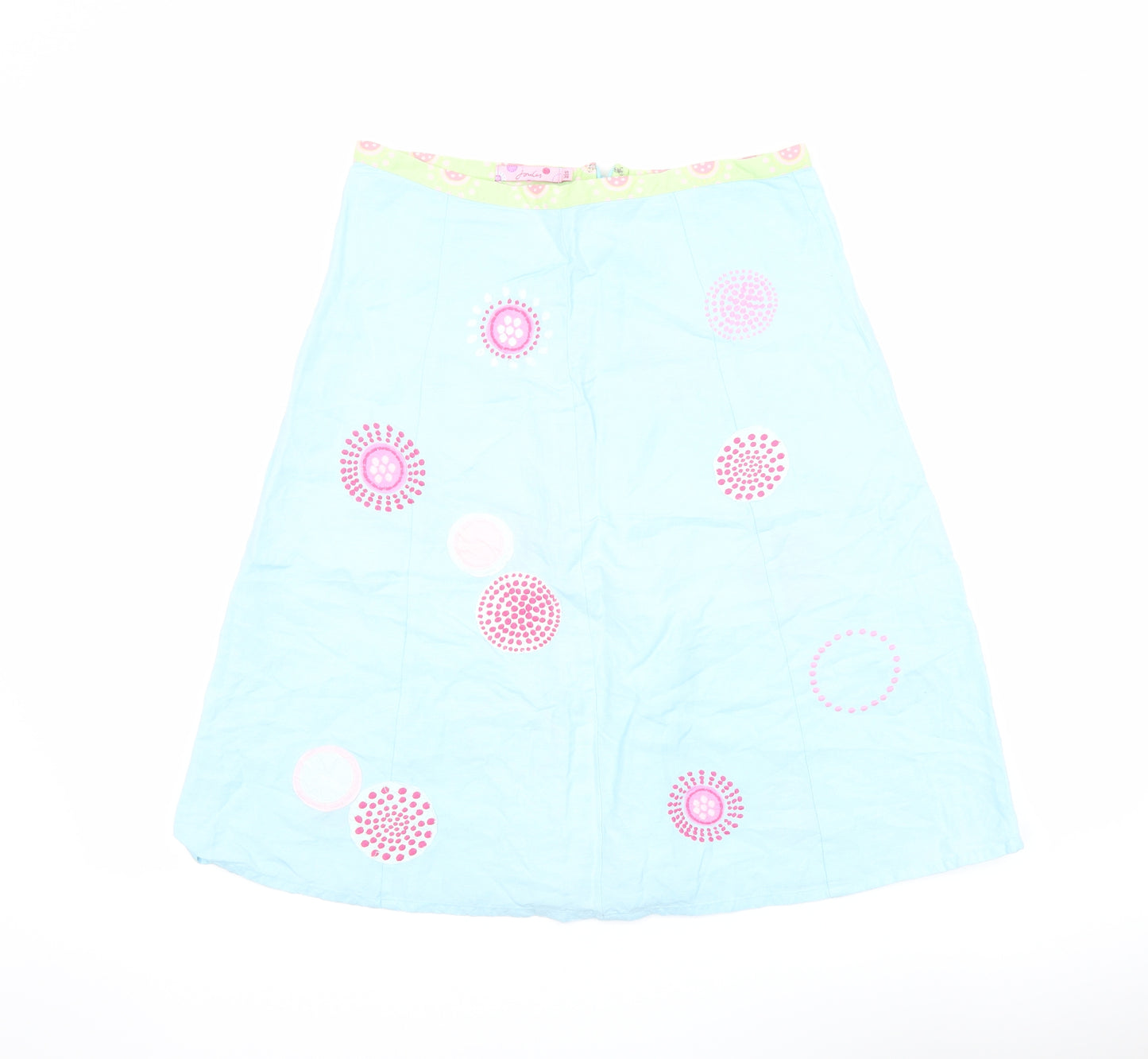 Joules Womens Blue Geometric Linen A-Line Skirt Size 10 Zip