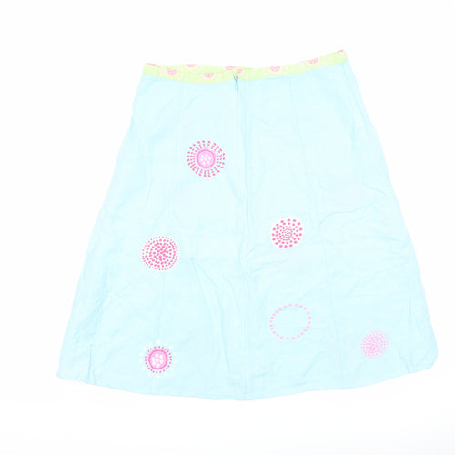 Joules Womens Blue Geometric Linen A-Line Skirt Size 10 Zip