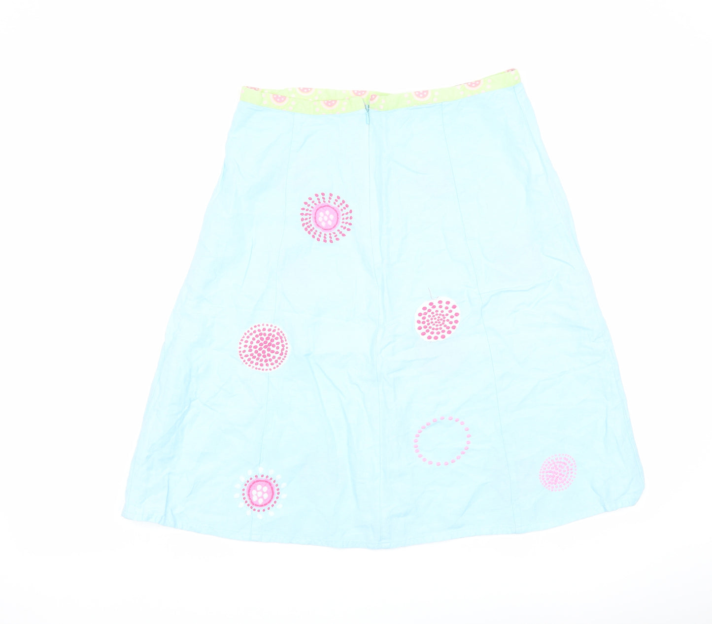 Joules Womens Blue Geometric Linen A-Line Skirt Size 10 Zip