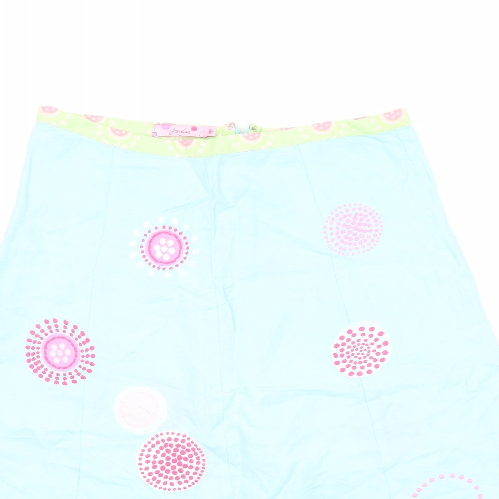 Joules Womens Blue Geometric Linen A-Line Skirt Size 10 Zip