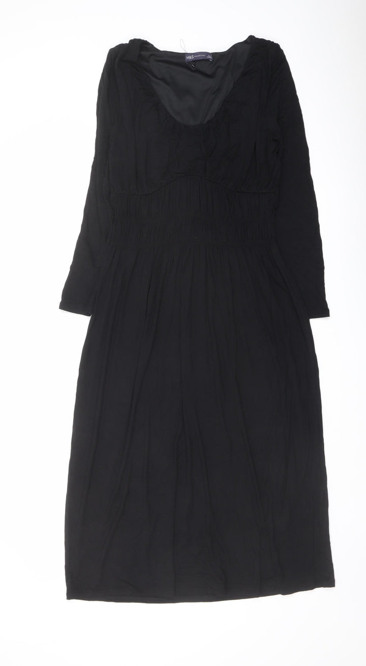 Marks and Spencer Womens Black Viscose A-Line Size 8 Scoop Neck Pullover