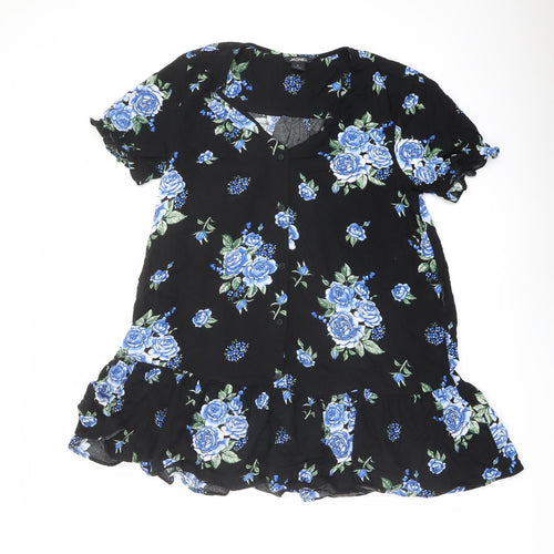Monki Womens Black Floral Viscose Basic Blouse Size S V-Neck