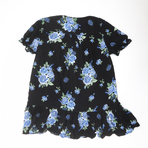 Monki Womens Black Floral Viscose Basic Blouse Size S V-Neck