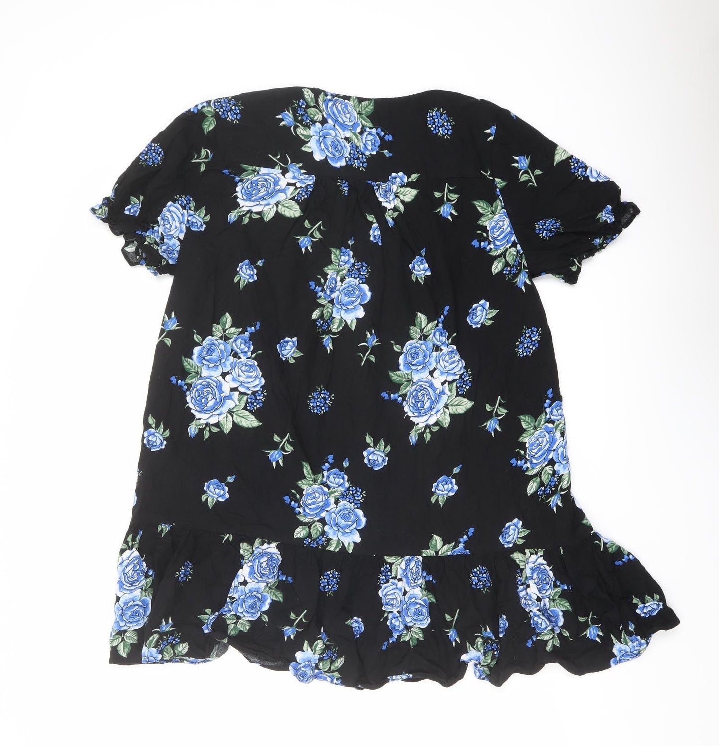 Monki Womens Black Floral Viscose Basic Blouse Size S V-Neck