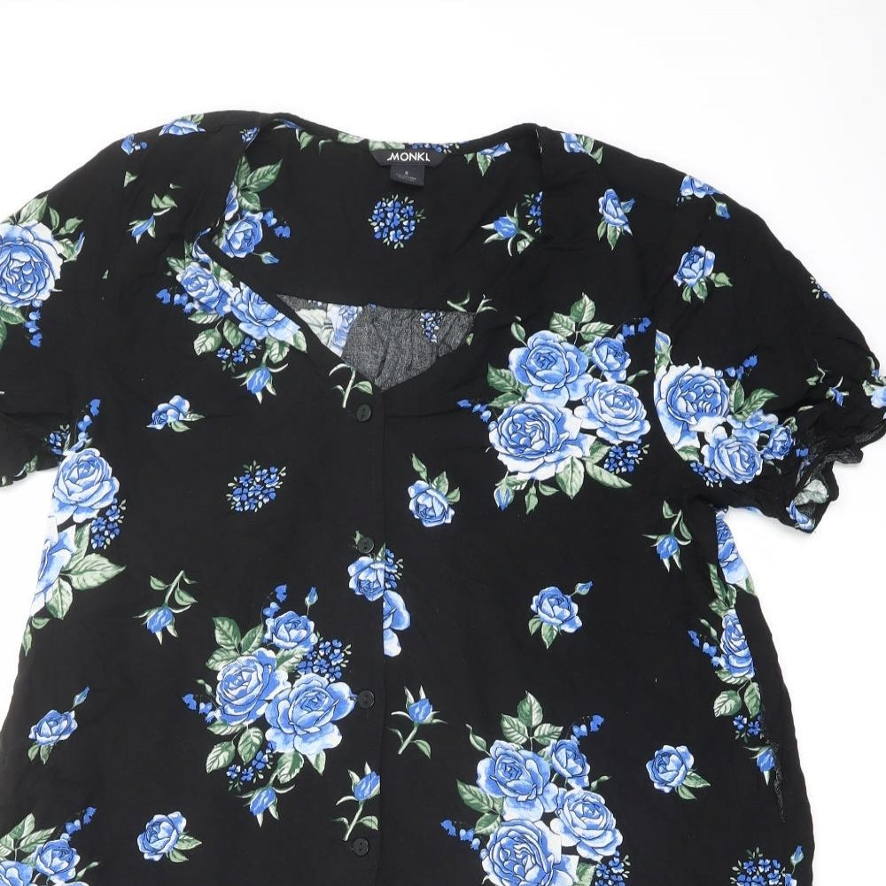 Monki Womens Black Floral Viscose Basic Blouse Size S V-Neck