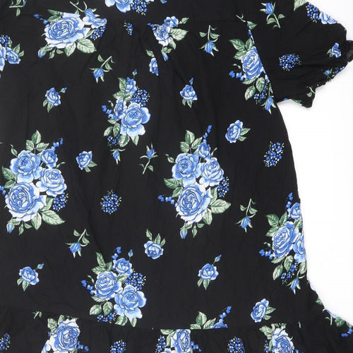 Monki Womens Black Floral Viscose Basic Blouse Size S V-Neck