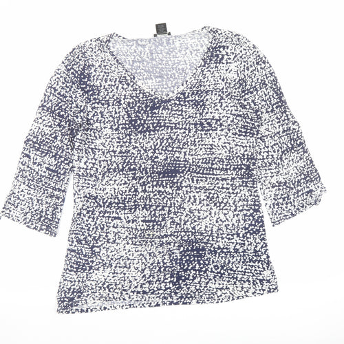Ann Taylor Womens Blue Geometric Cotton Basic Blouse Size M V-Neck
