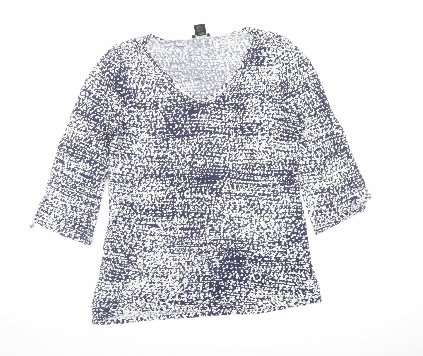 Ann Taylor Womens Blue Geometric Cotton Basic Blouse Size M V-Neck