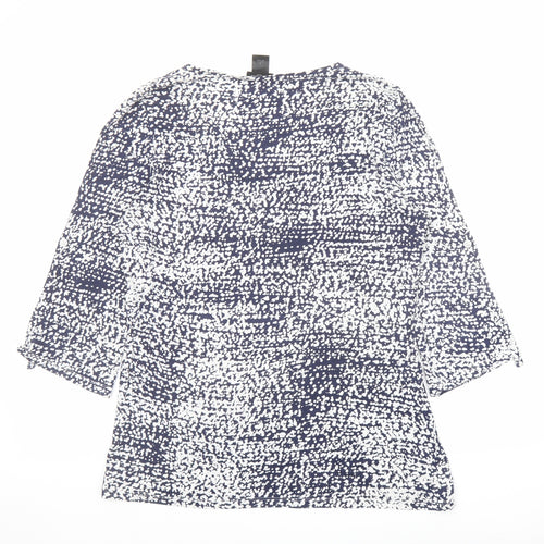Ann Taylor Womens Blue Geometric Cotton Basic Blouse Size M V-Neck