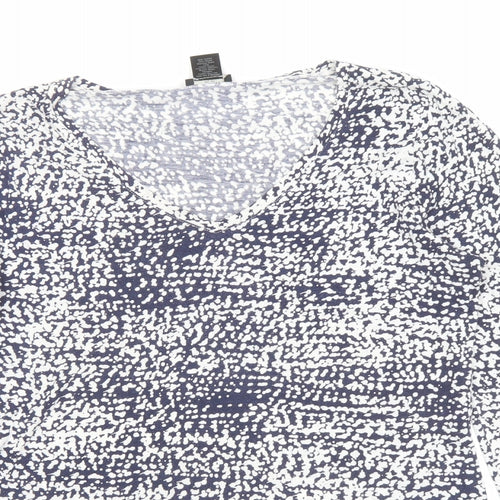 Ann Taylor Womens Blue Geometric Cotton Basic Blouse Size M V-Neck