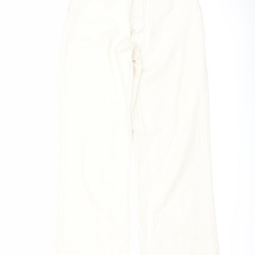Stradivarius Womens Ivory Cotton Straight Jeans Size 8 L29 in Regular Button - Frayed Hem