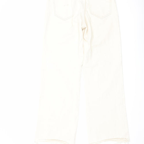 Stradivarius Womens Ivory Cotton Straight Jeans Size 8 L29 in Regular Button - Frayed Hem
