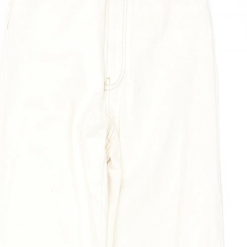 Stradivarius Womens Ivory Cotton Straight Jeans Size 8 L29 in Regular Button - Frayed Hem