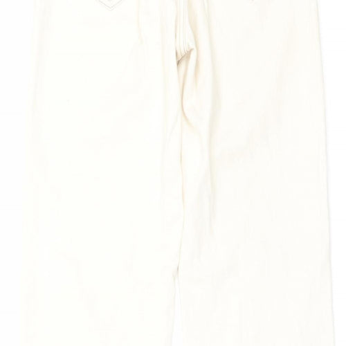 Stradivarius Womens Ivory Cotton Straight Jeans Size 8 L29 in Regular Button - Frayed Hem