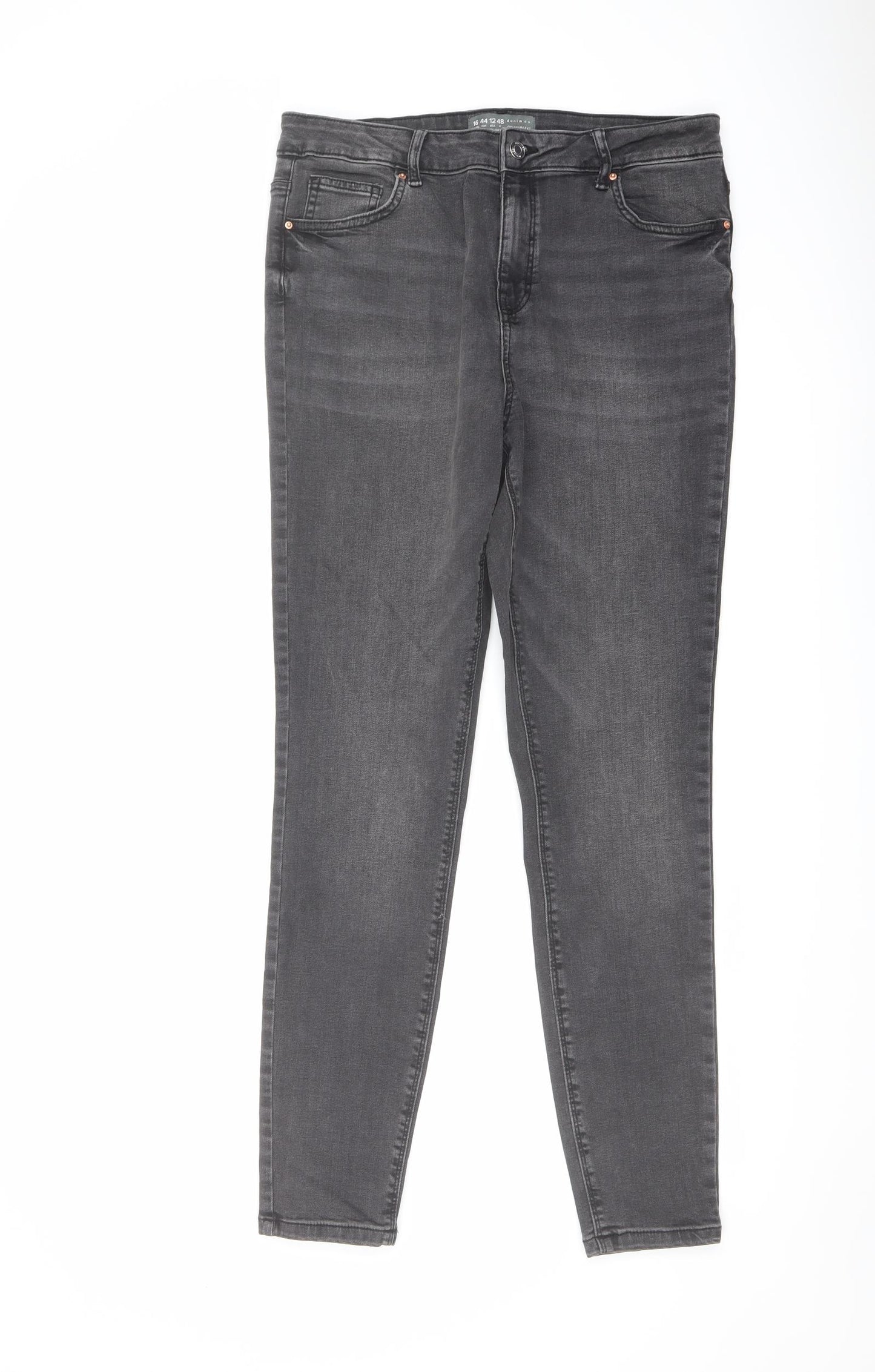 Denim & Co. Womens Grey Cotton Skinny Jeans Size 16 L30 in Regular Button