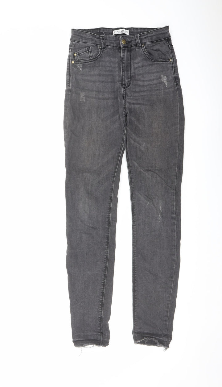 Pull&Bear Womens Grey Cotton Skinny Jeans Size 6 L28 in Regular Button
