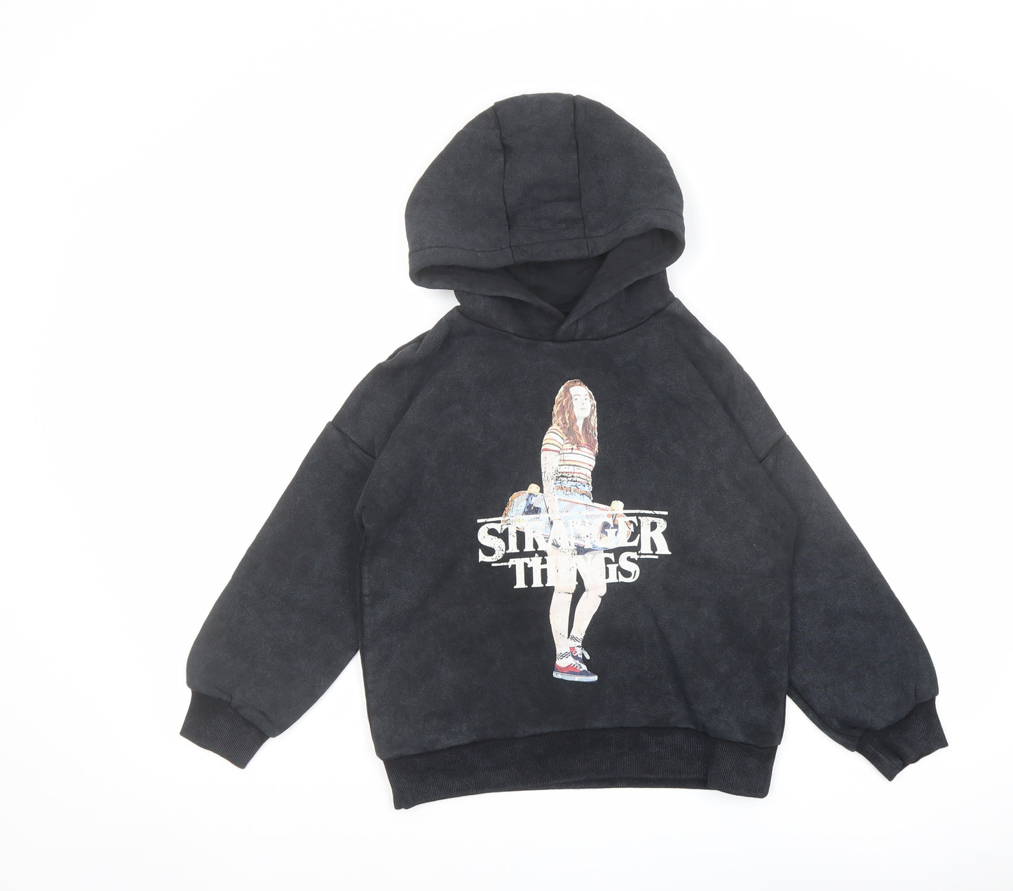 Marks and Spencer Boys Black Cotton Pullover Hoodie Size 7-8 Years Pullover - Stranger Things