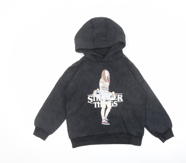 Marks and Spencer Boys Black Cotton Pullover Hoodie Size 7-8 Years Pullover - Stranger Things