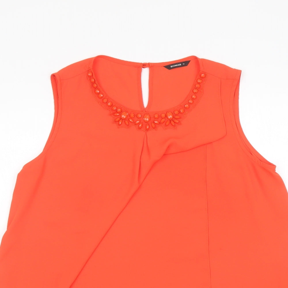 Roman Womens Orange Polyester Basic Tank Size 14 Round Neck