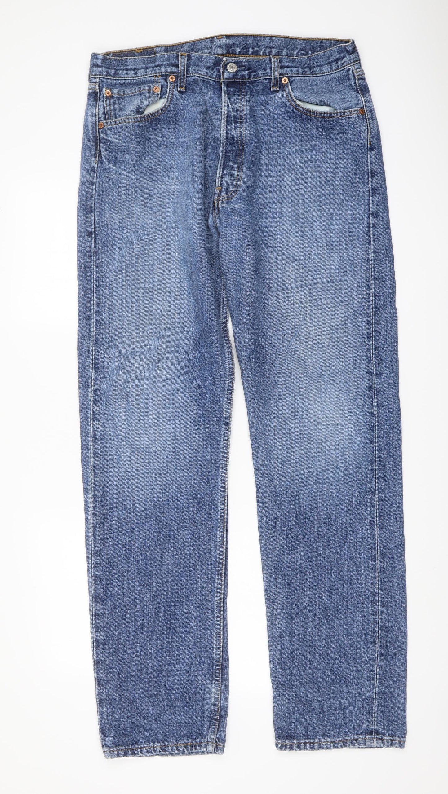 Levi's Mens Blue Cotton Straight Jeans Size 36 in L34 in Regular Button