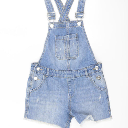 Denim & Co. Girls Blue Cotton Dungaree One-Piece Size 7-8 Years Button