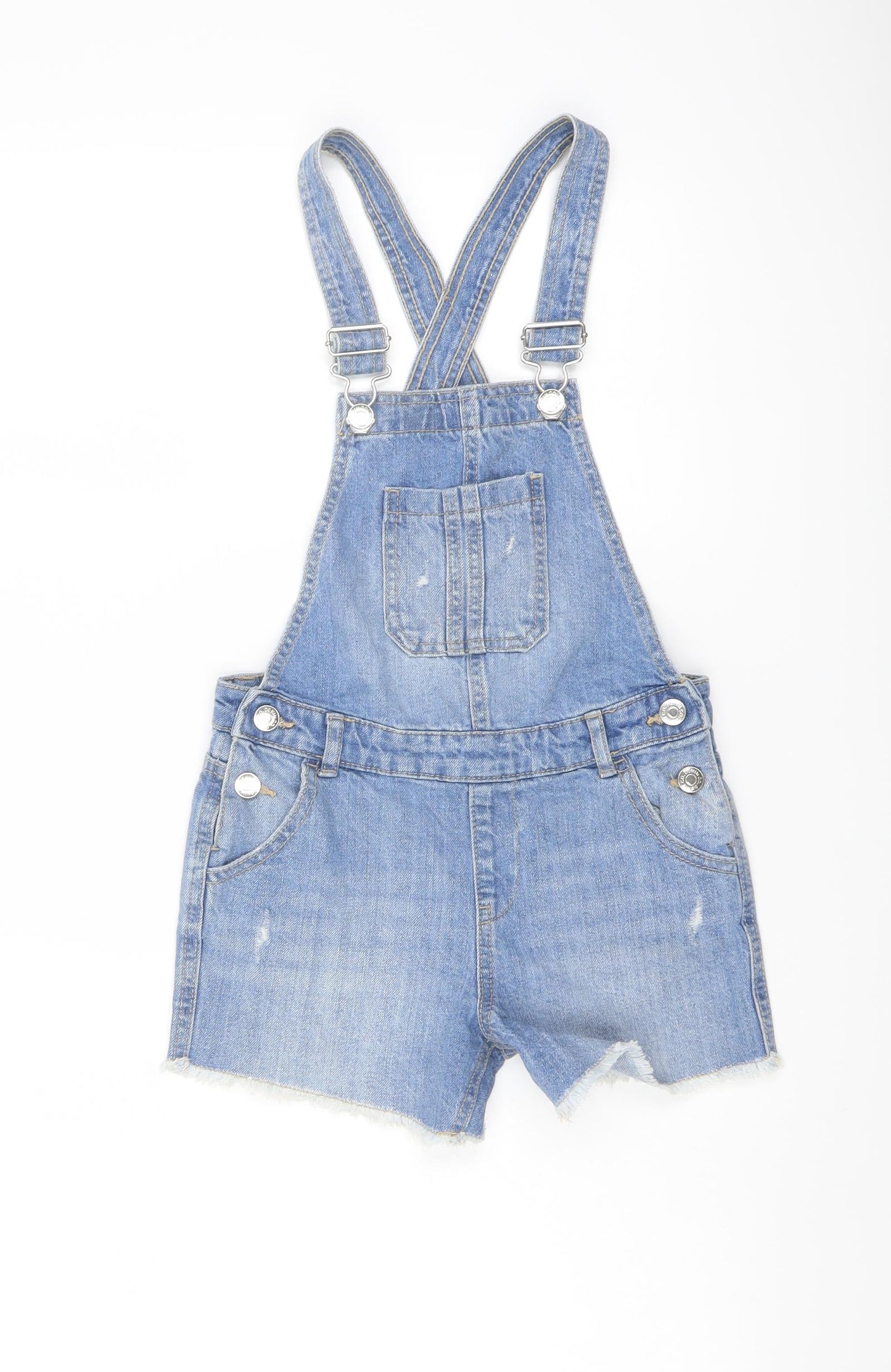 Denim & Co. Girls Blue Cotton Dungaree One-Piece Size 7-8 Years Button