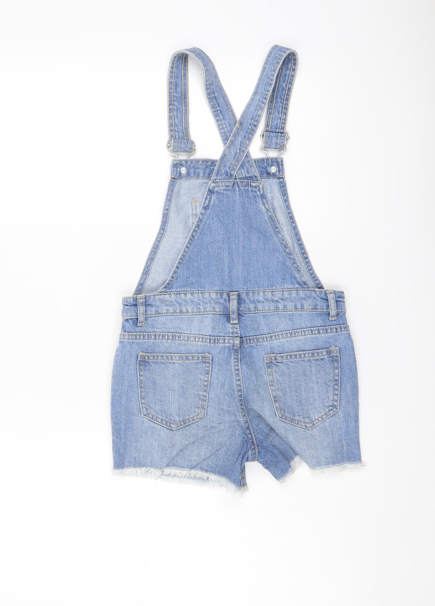 Denim & Co. Girls Blue Cotton Dungaree One-Piece Size 7-8 Years Button