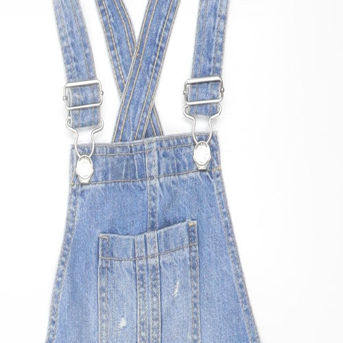Denim & Co. Girls Blue Cotton Dungaree One-Piece Size 7-8 Years Button